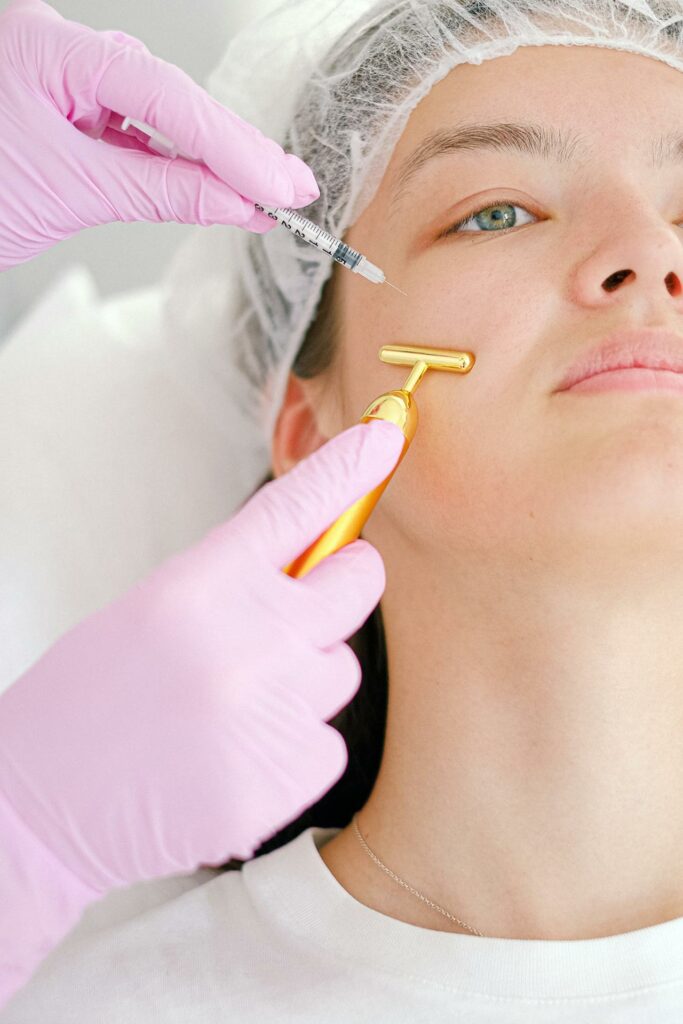 A woman having a Cortisone Injections for Acne